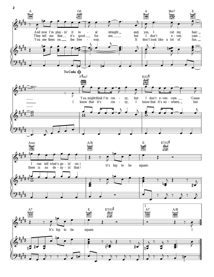 Hip To Be Square Piano, Vocal, Guitar scores gallery preview page 2