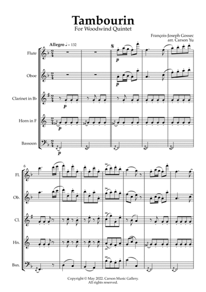 Tambourin - for Woodwind Quintet (arr. Carson Yu) image number null