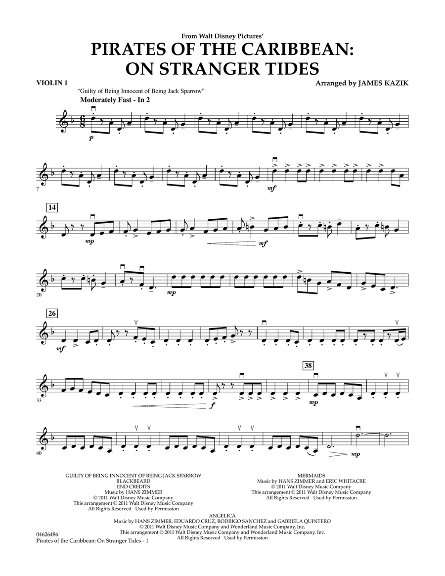 Pirates Of The Caribbean: On Stranger Tides - Violin 1 Orchestra scores gallery preview page 1