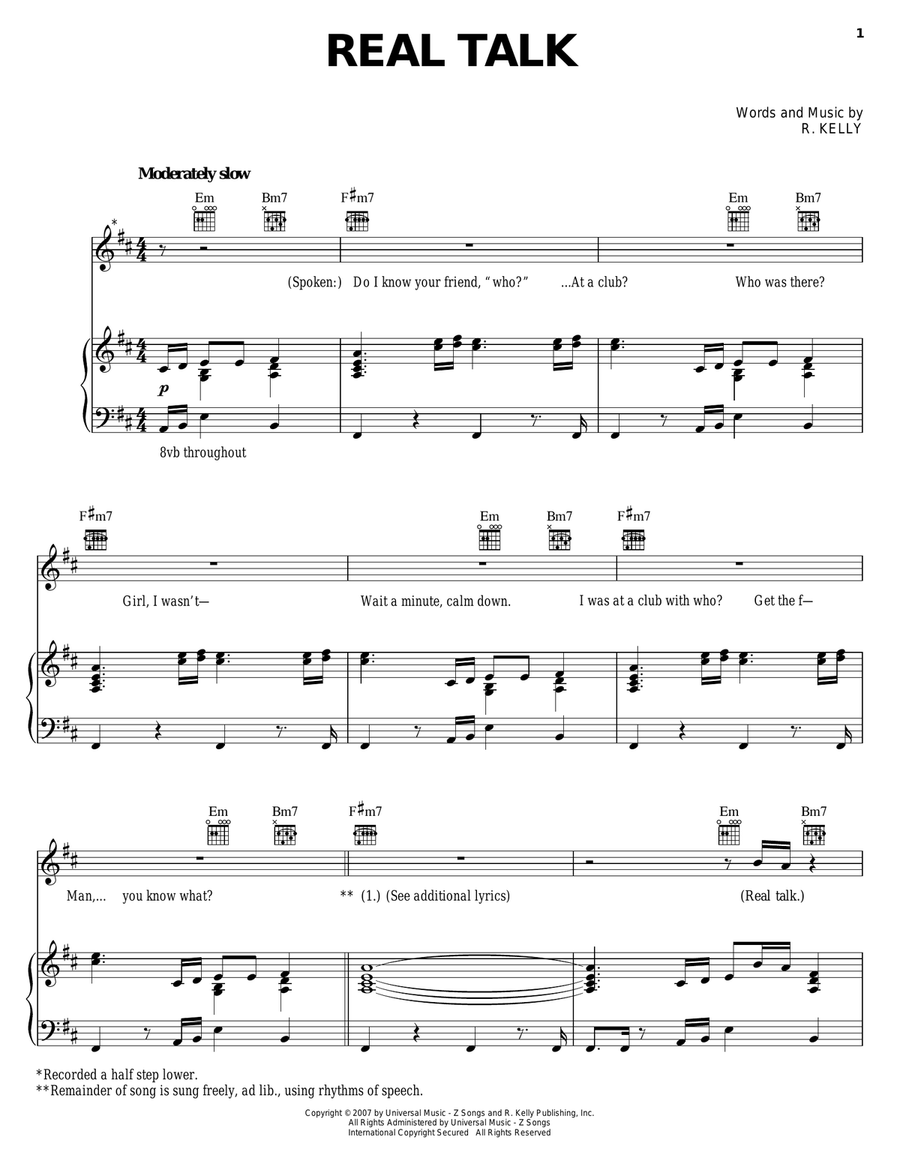 Real Talk Real Talk Piano, Vocal, Guitar scores gallery preview page 1