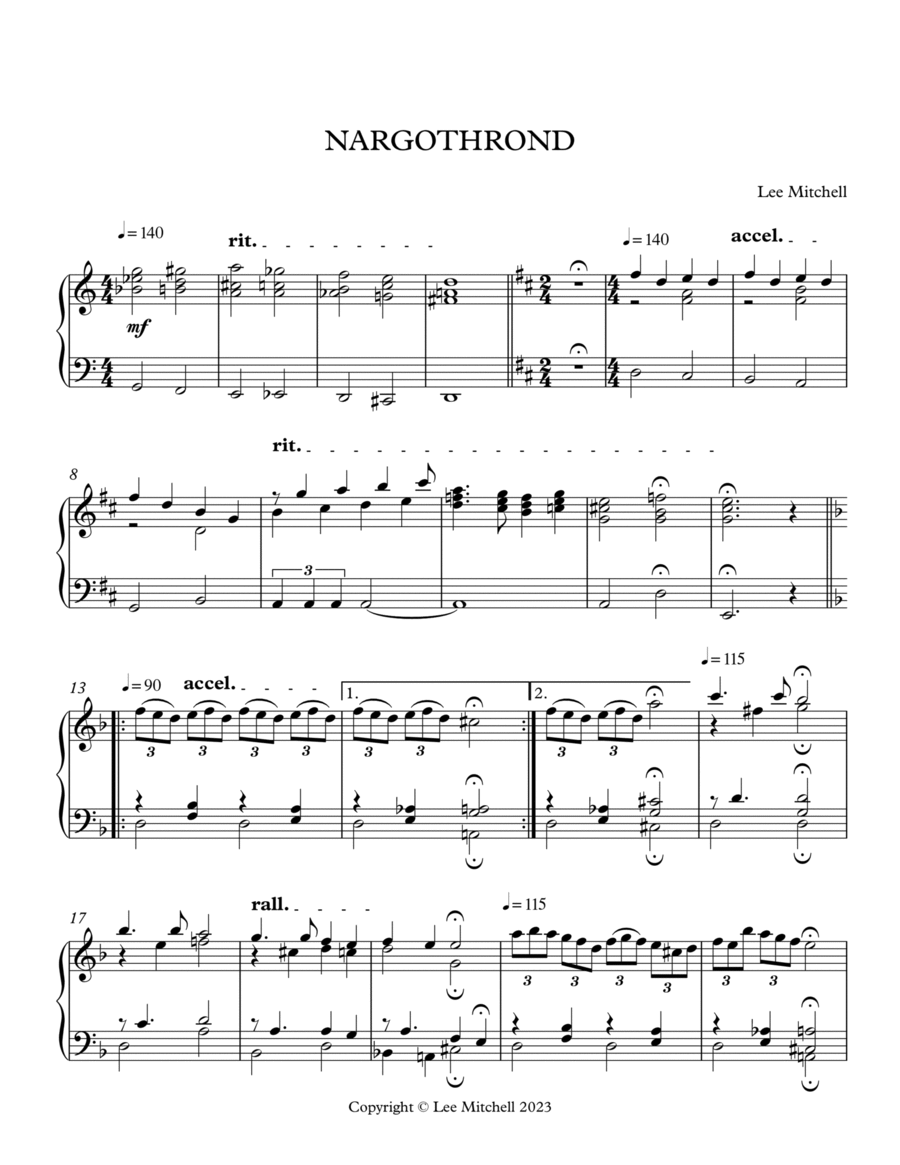 NARGOTHROND: From The Elven Kingdoms: For Piano image number null