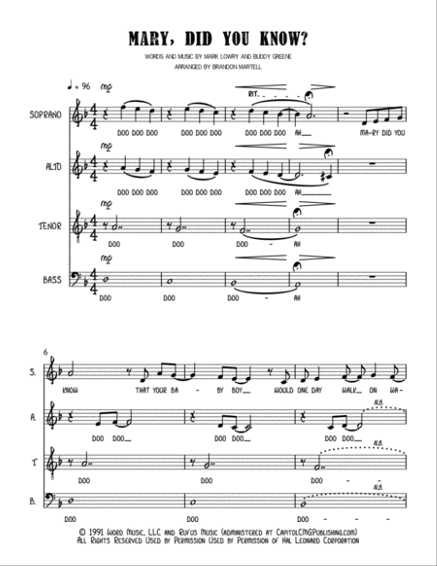 Mary, Did You Know? 4-Part scores gallery preview page 1