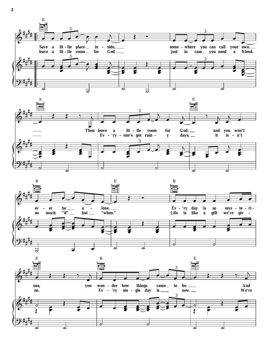 Leave A Little Room For God Piano, Vocal, Guitar scores gallery preview page 2