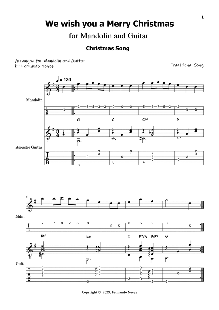 We wish you a Merry Christmas for Mandolin & Acoustic Guitar image number null