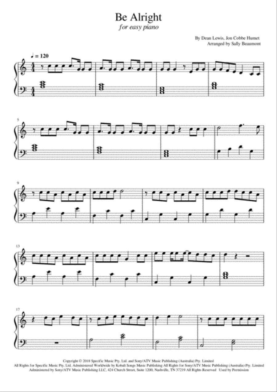 Be Alright Easy Piano scores gallery preview page 1