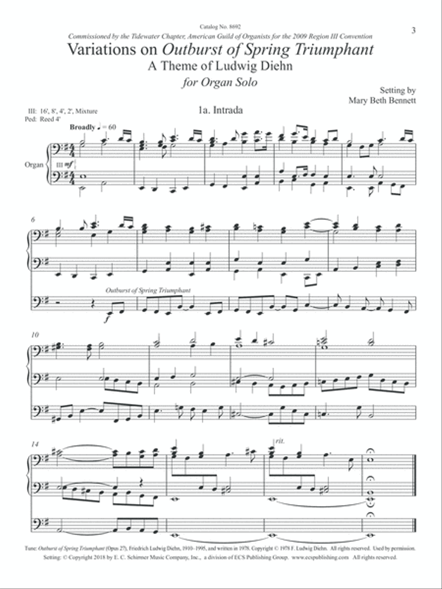 Variations on Outburst of Spring Triumphant (A Theme of Ludwig Diehn) Organ Solo scores gallery preview page 2