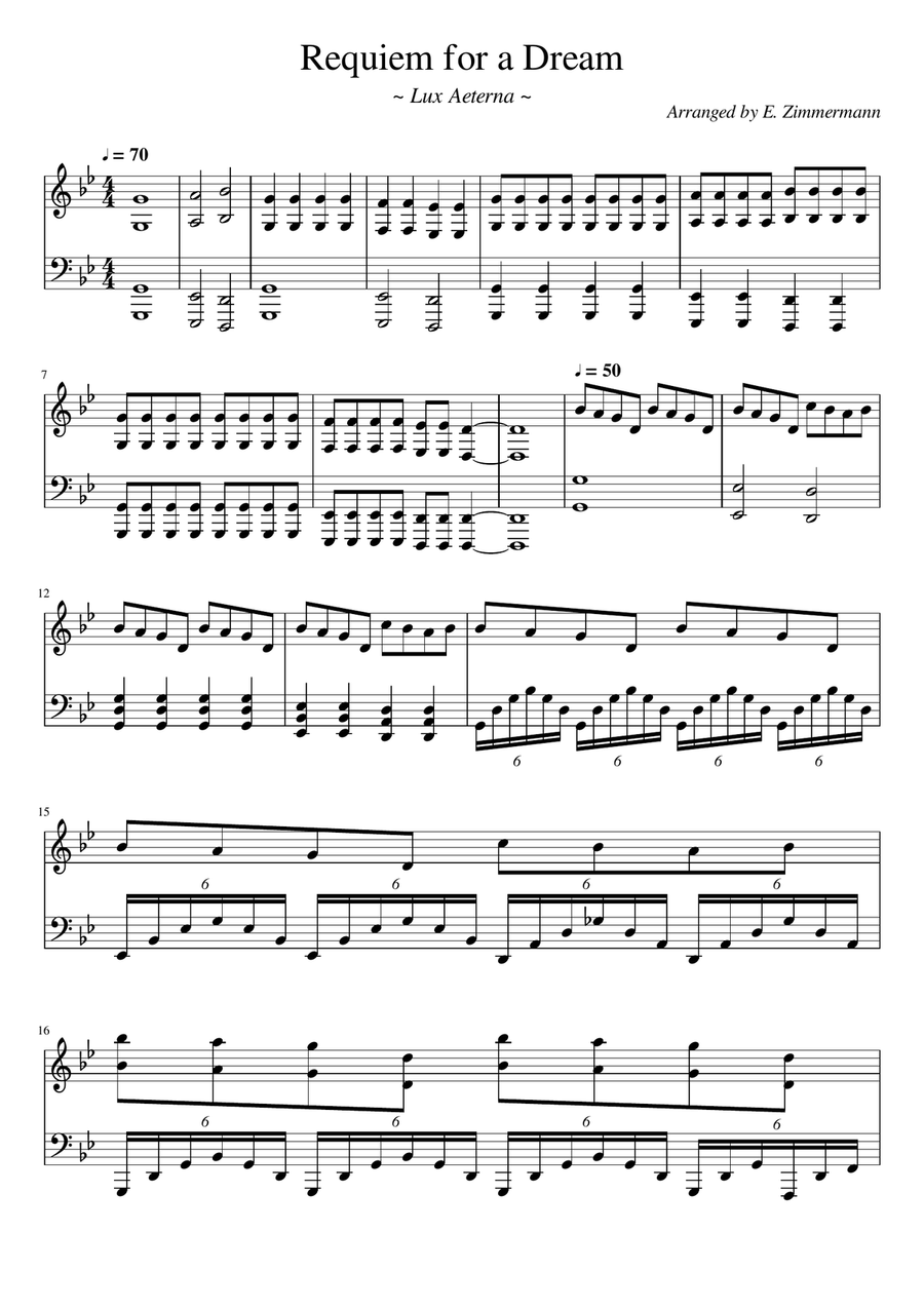 Requiem For A Dream Piano Solo scores gallery preview page 1