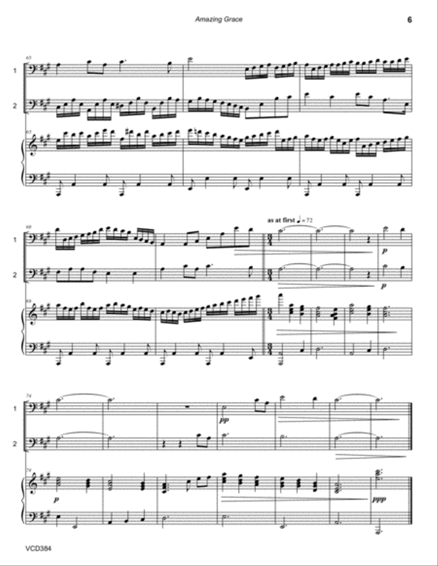 AMAZING GRACE - CELLO DUET with Piano Accompaniment String Duet scores gallery preview page 6