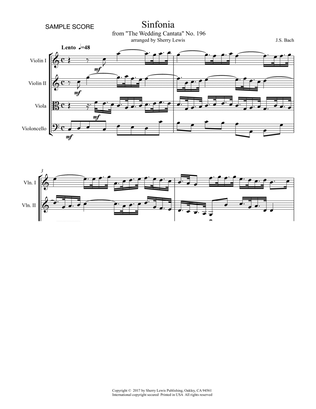 SINFONIA from "THE WEDDING CANTATA", NO. 196, Bach, String Quartet, Intermediate Level for 2 violin