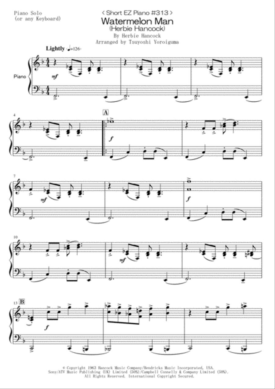 Watermelon Man Easy Piano scores gallery preview page 1