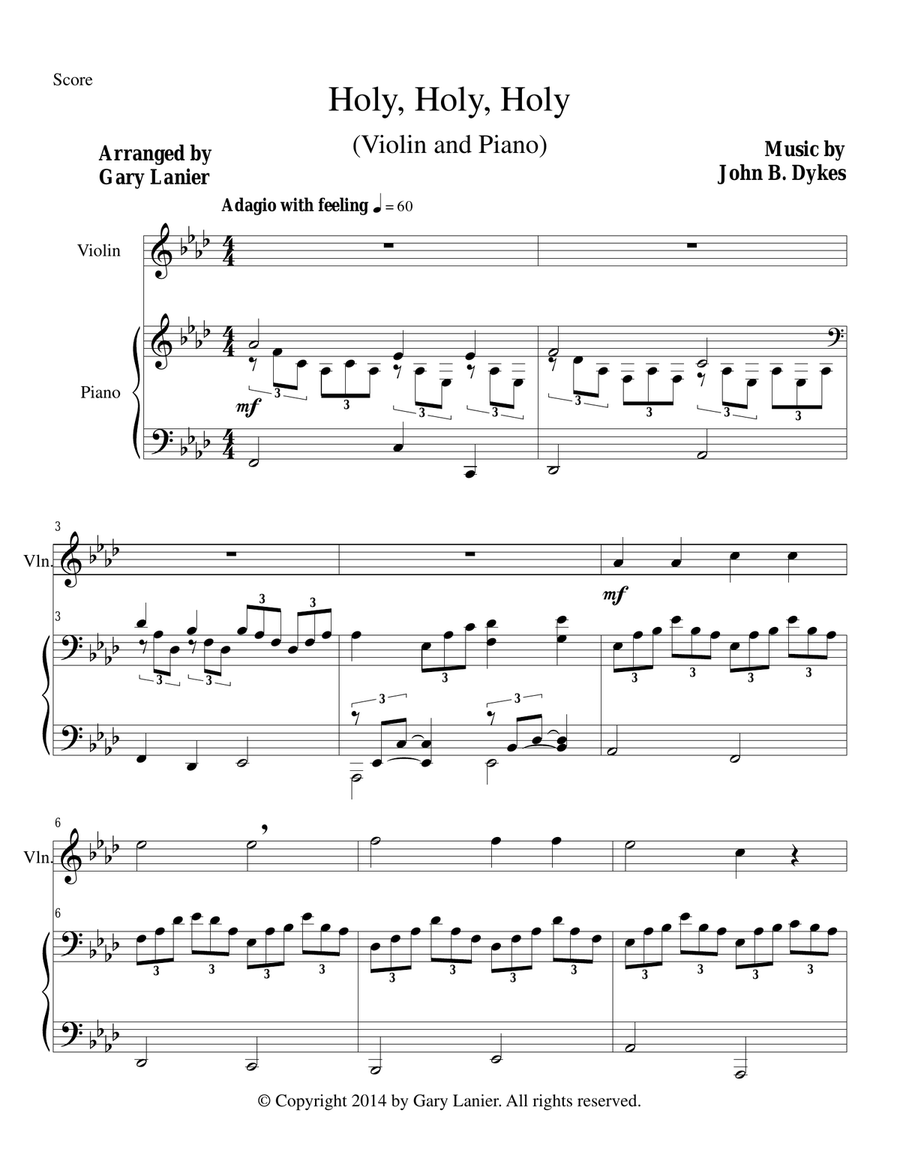 HOLY, HOLY, HOLY (Violin Piano and Violin Part) Violin Solo scores gallery preview page 1