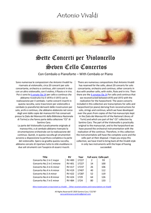 Seven Vivaldi's Concertos for Cello and Cembalo (or Piano) - Scores and Part