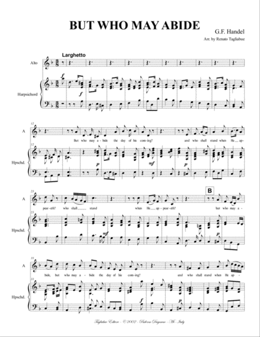 BUT WHO MAY ABIDE - Messiah - For Alto and Harpsichord Voice scores gallery preview page 2