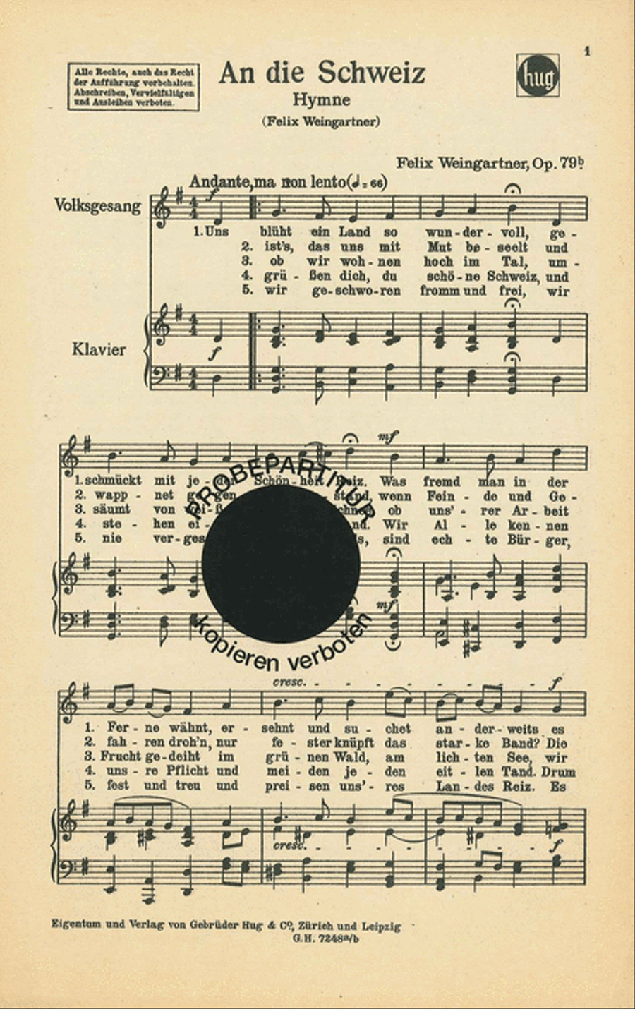 An die Schweiz An die Schweiz Choir scores gallery preview page 1