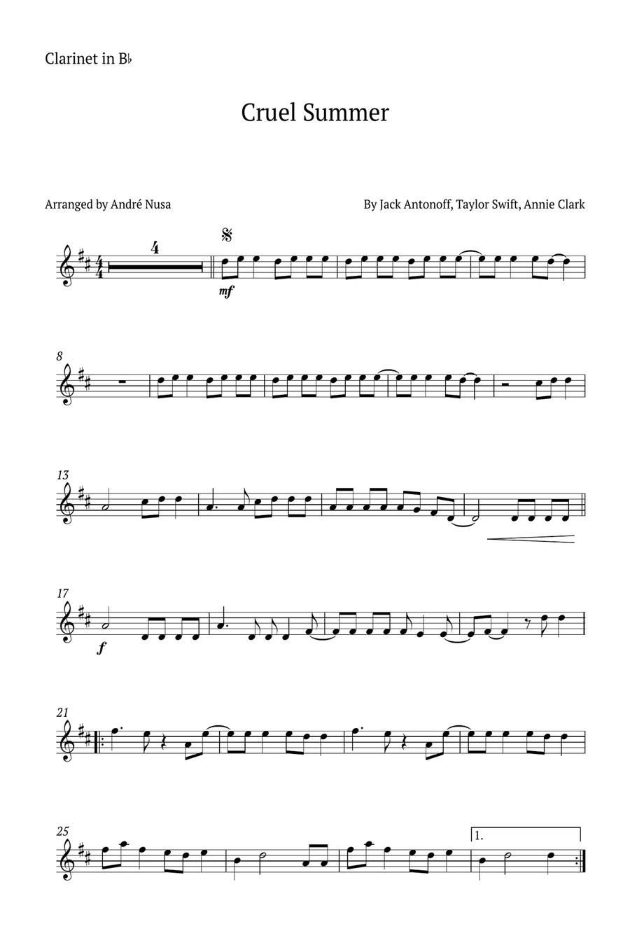 Cruel Summer B-Flat Clarinet scores gallery preview page 5