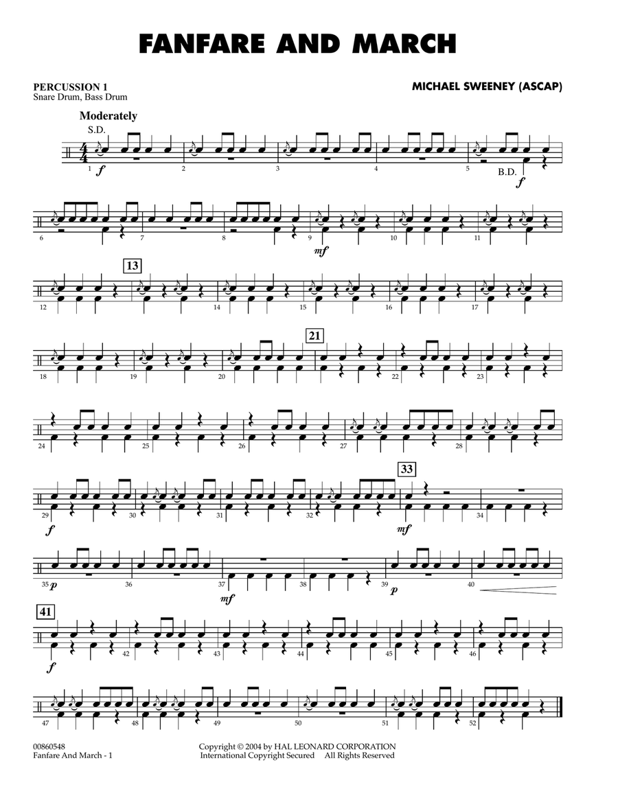 Fanfare And March - Percussion 1 Concert Band scores gallery preview page 1