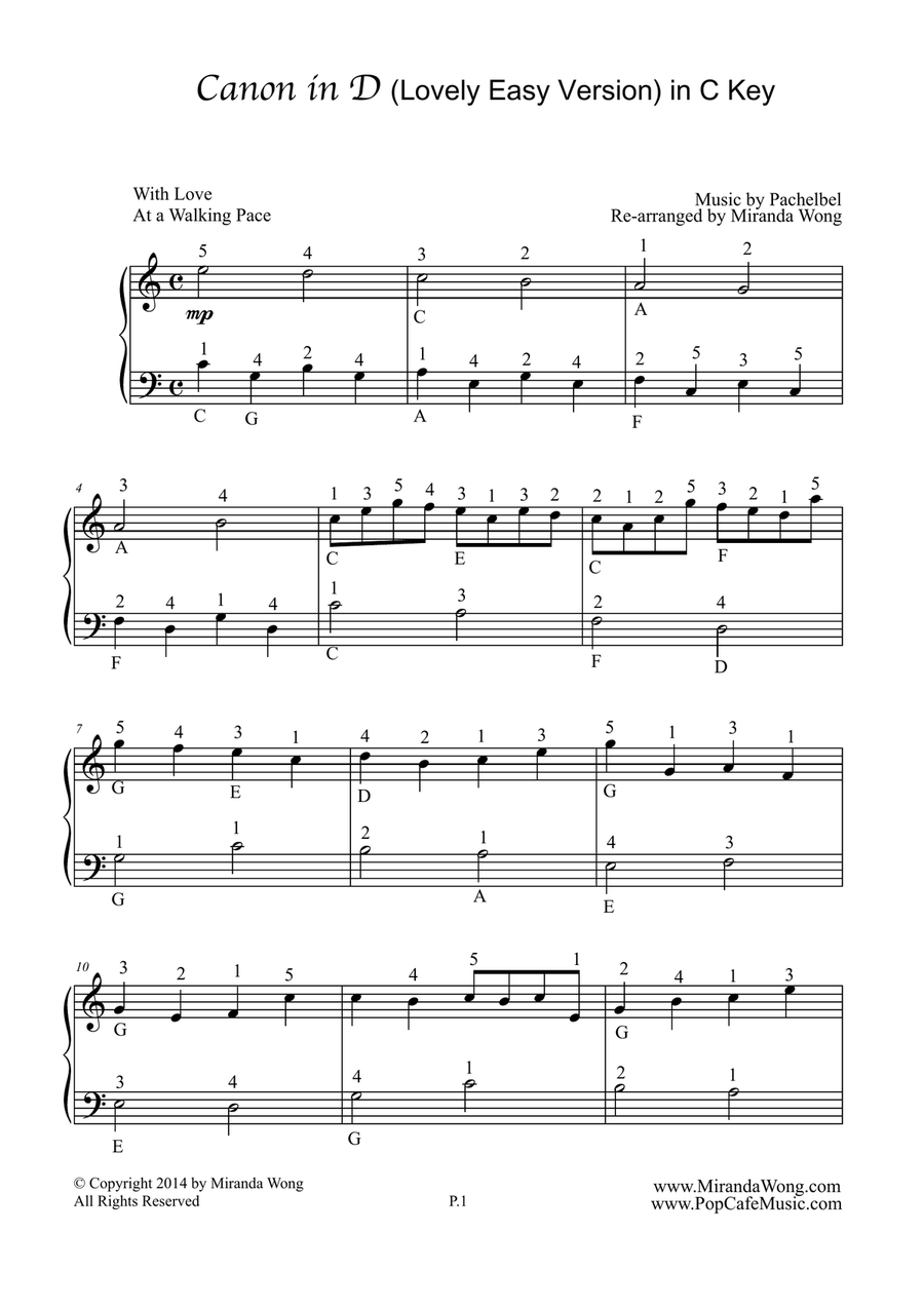 Canon in D - Easy Piano Solo (With Fingerings) image number null