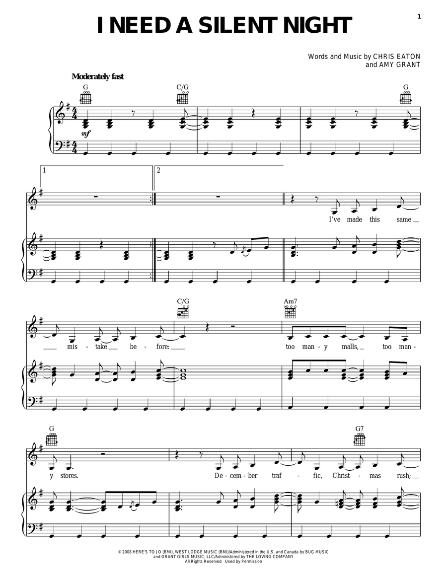 I Need A Silent Night Piano, Vocal, Guitar scores gallery preview page 1