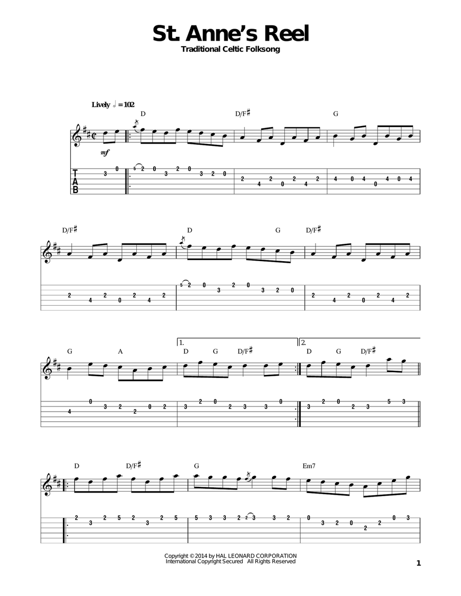 St. Anne's Reel St. Anne's Reel Guitar Tablature scores gallery preview page 1