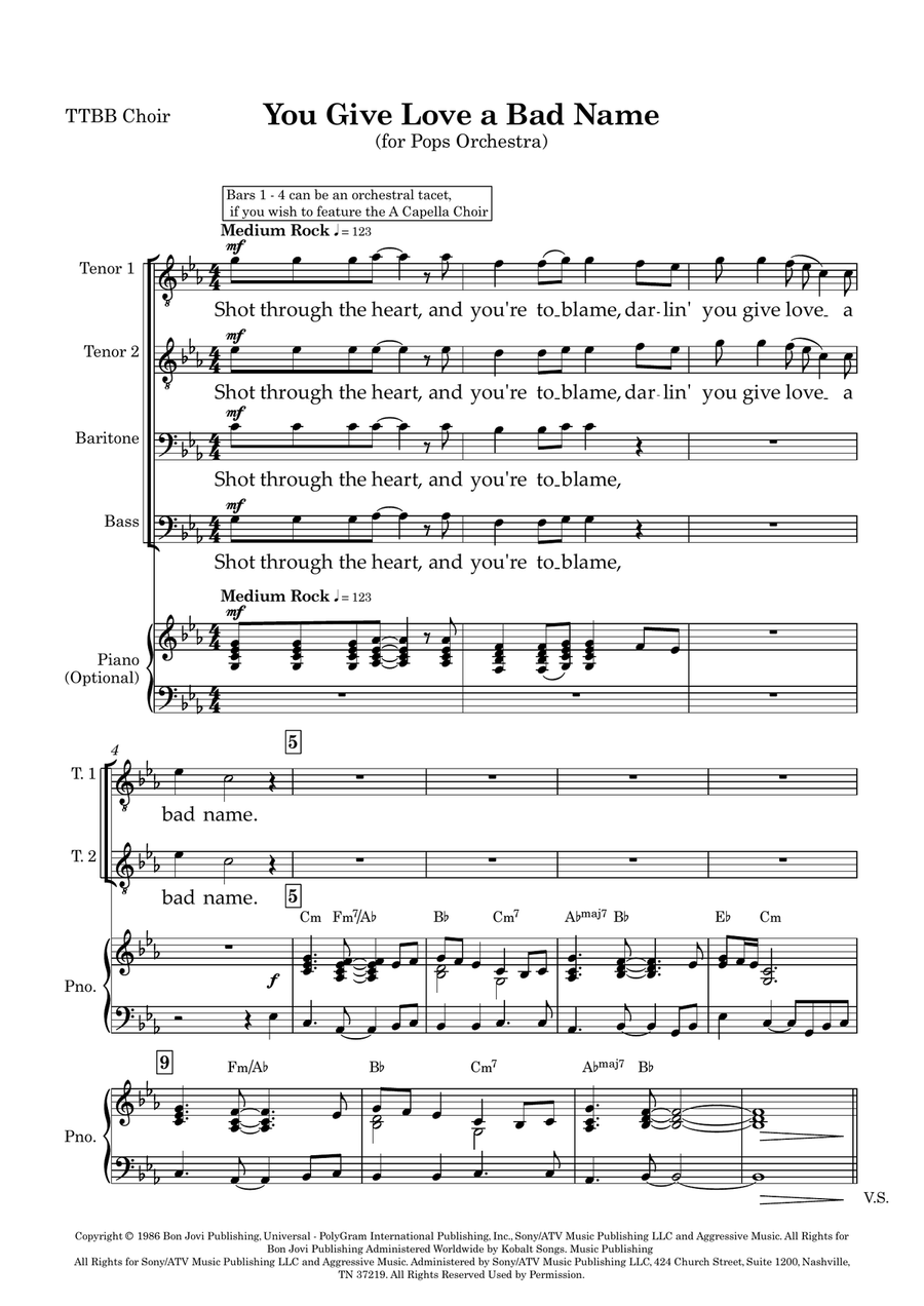 You Give Love A Bad Name TTBB scores gallery preview page 1