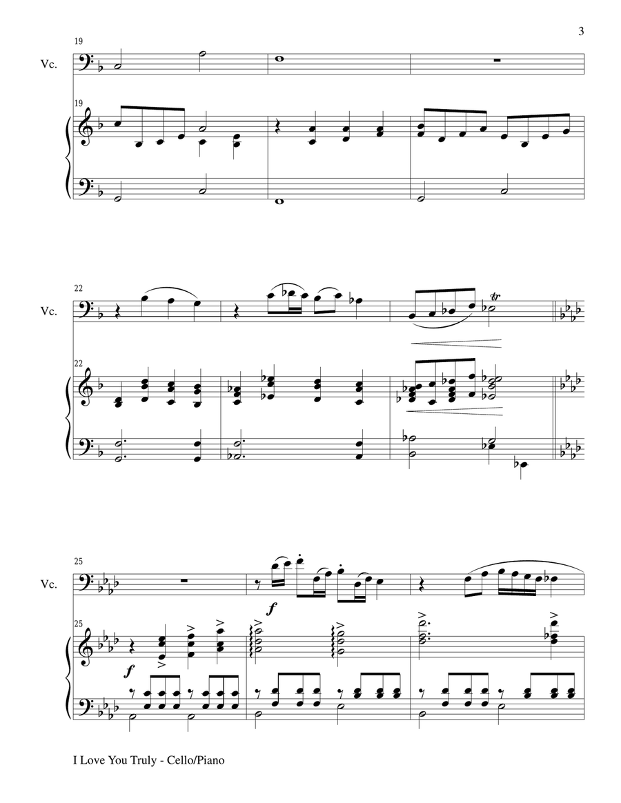 I LOVE YOU TRULY (Duet for Cello/Piano with Score and Cello Part) String Duet scores gallery preview page 3