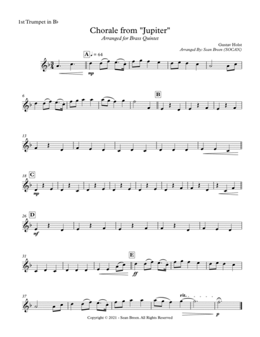 Chorale from "Jupiter" - Brass Quintet image number null