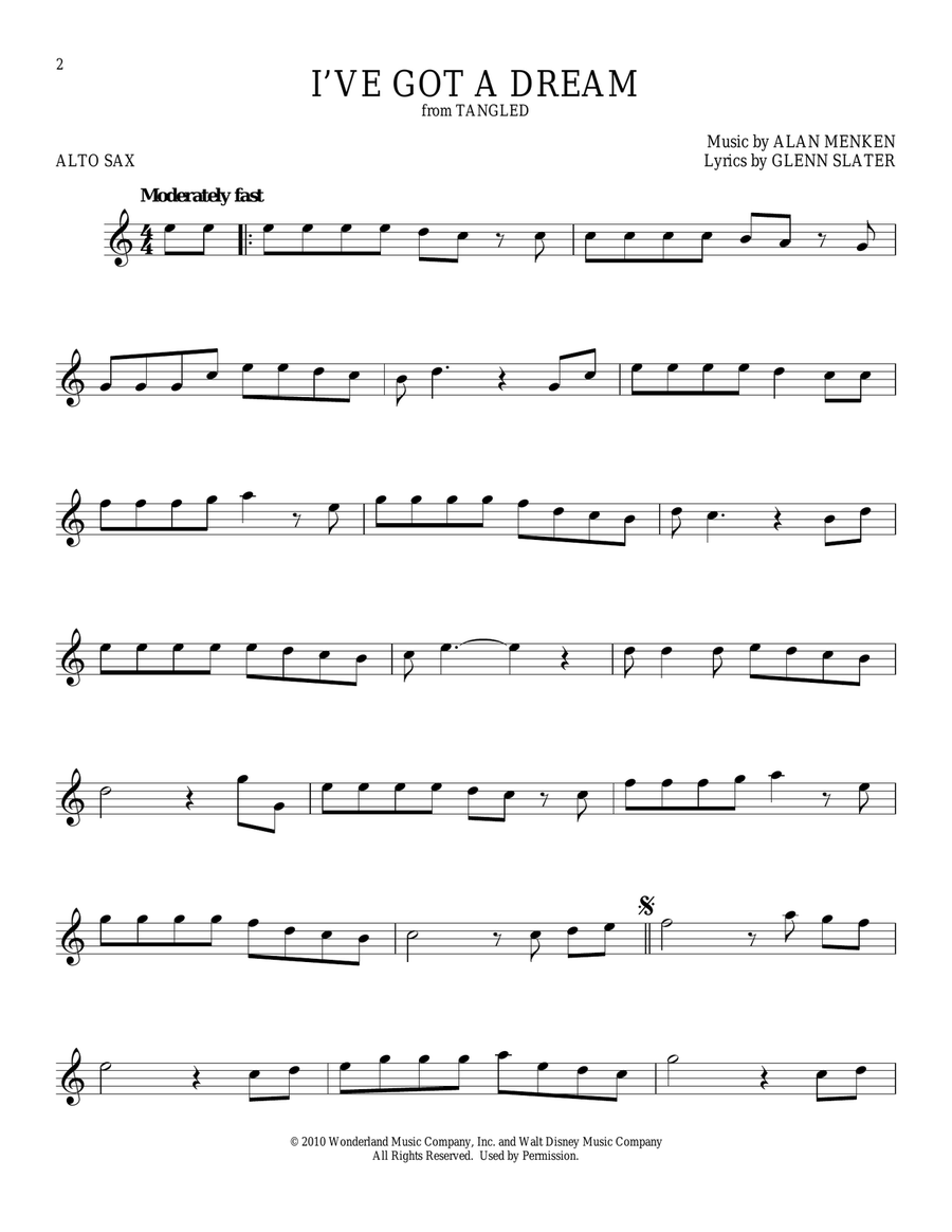 I've Got A Dream (from Tangled) by Mandy Moore Alto Saxophone - Digital Sheet Music