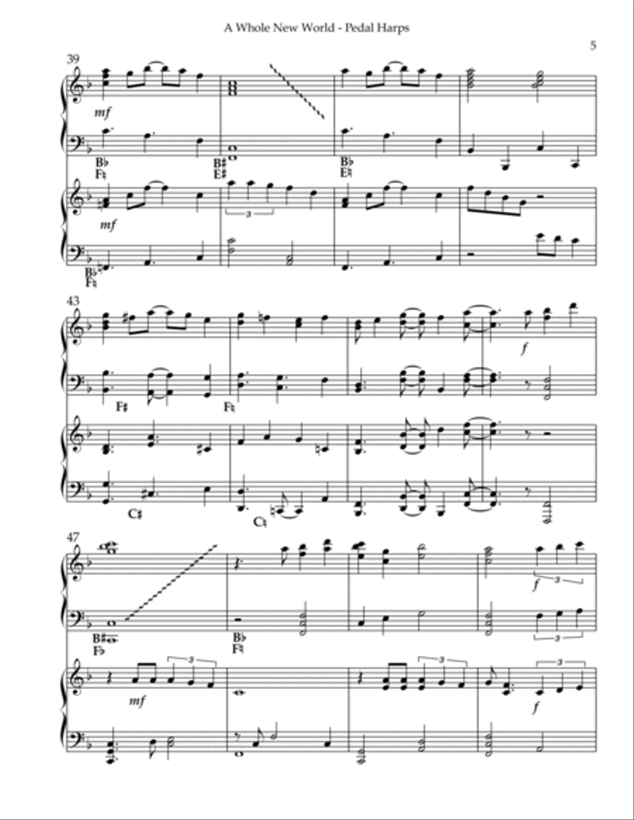 A Whole New World A Whole New World Pedal Harp scores gallery preview page 5