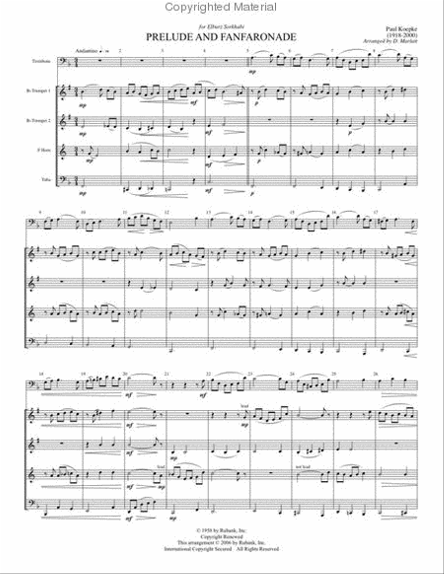 Prelude and Fanfaronade Brass Quintet scores gallery preview page 2