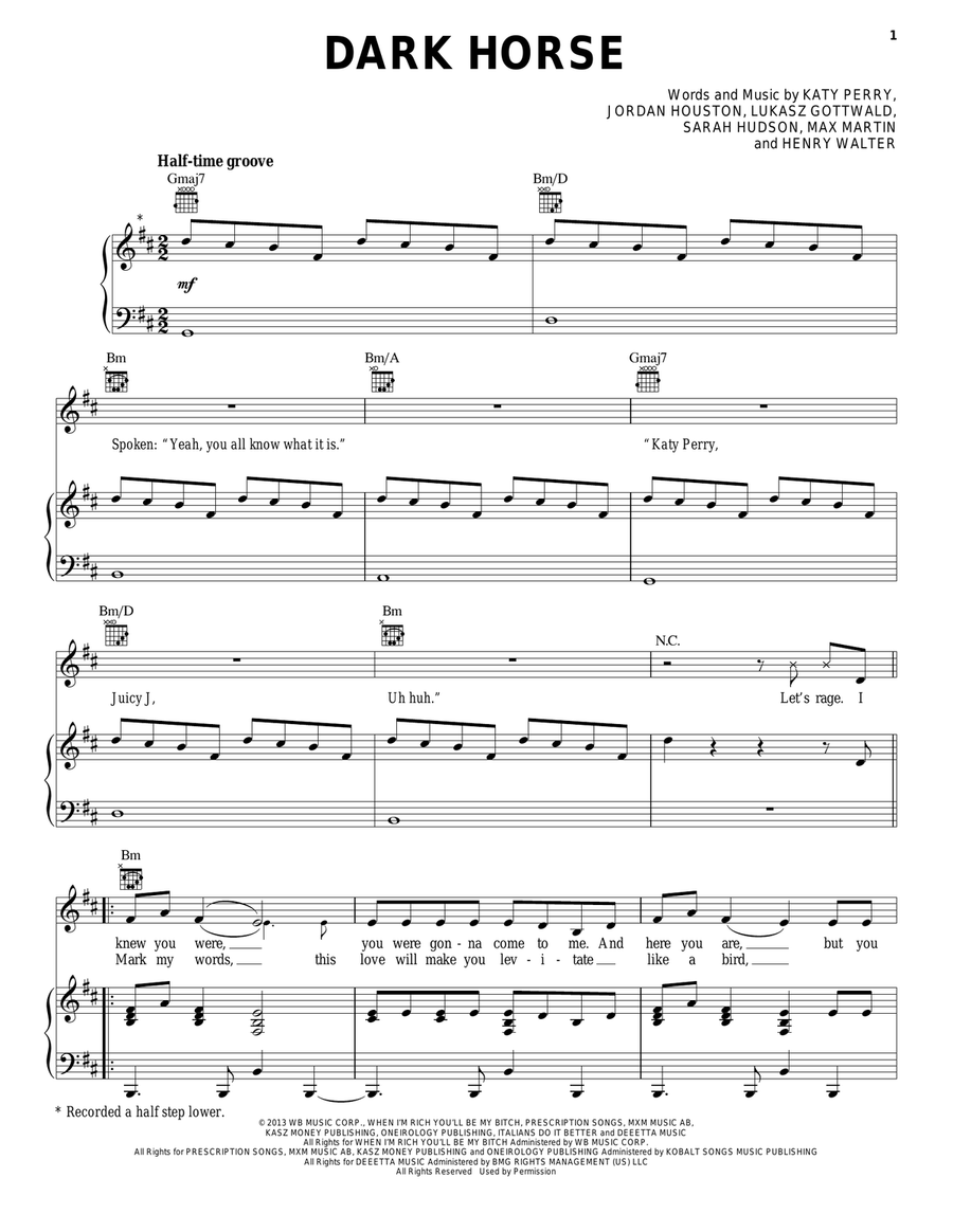 Dark Horse Dark Horse Piano, Vocal, Guitar scores gallery preview page 1