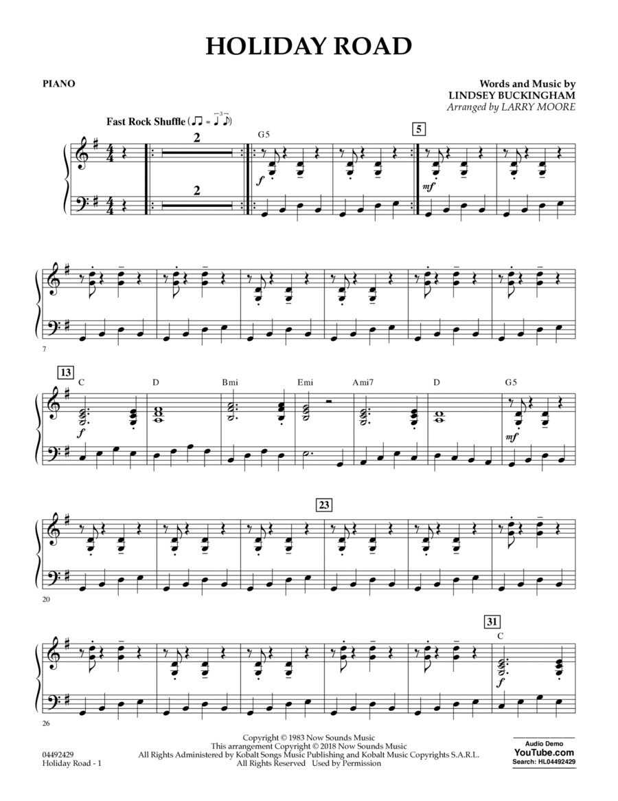 Holiday Road (from National Lampoon's Vacation) (arr. Larry Moore) - Piano
