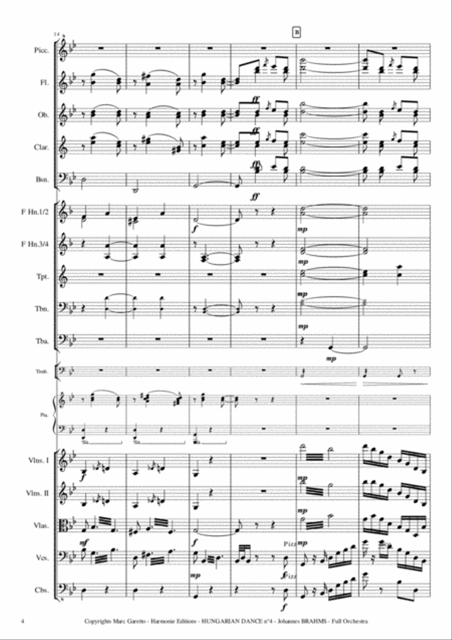 Hungarian Dance No. 4 - J. BRAHMS - arranged for Full Orchestra by Marc Garetto Full Orchestra scores gallery preview page 4
