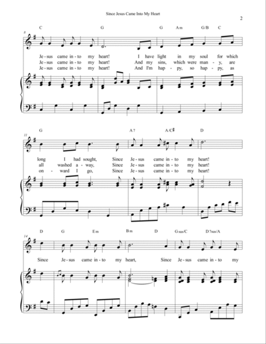 Since Jesus Came Into My Heart (What a Wonderful Change In My Life) Piano, Vocal, Guitar scores gallery preview page 2