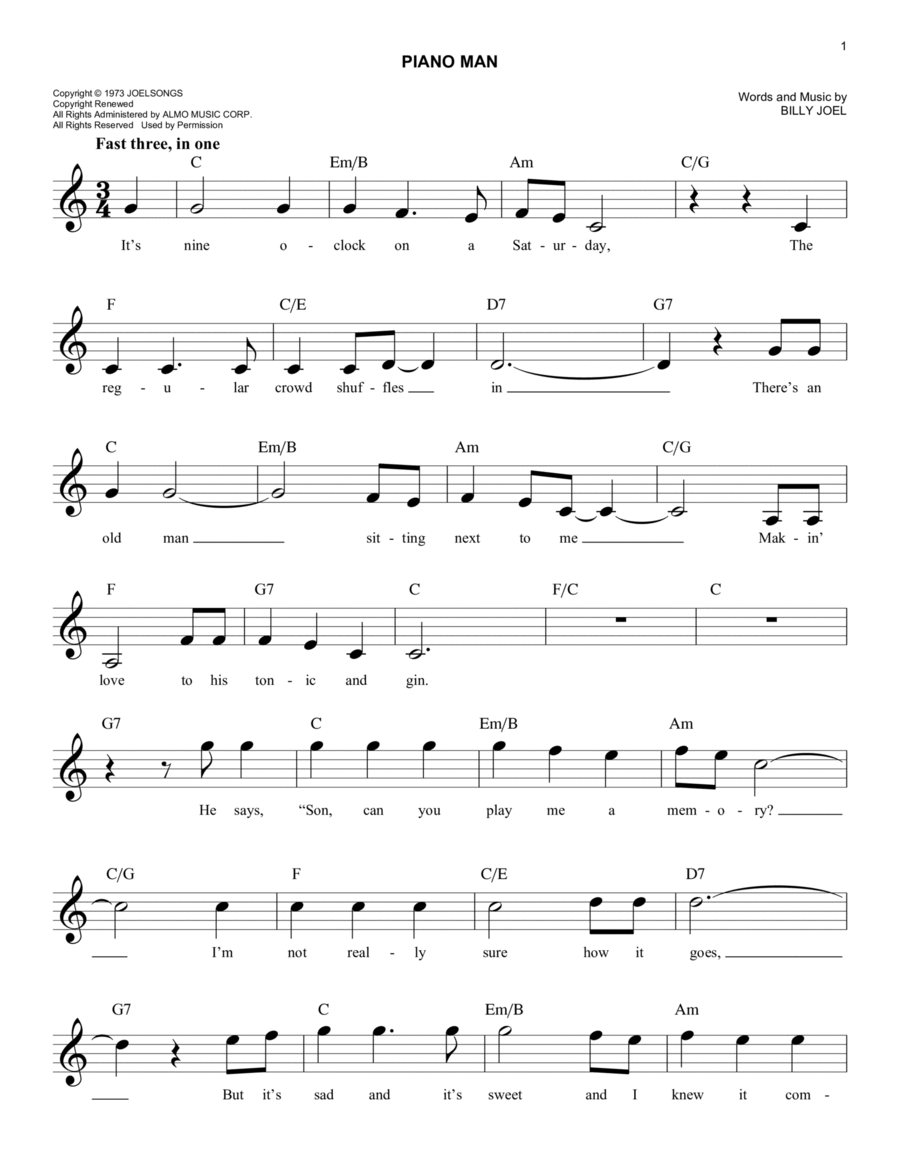 Piano Man Piano scores gallery preview page 1