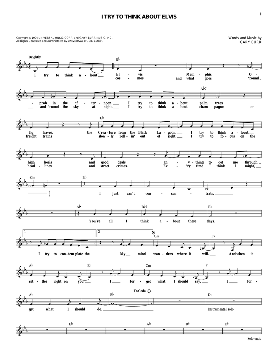I Try To Think About Elvis Piano scores gallery preview page 1