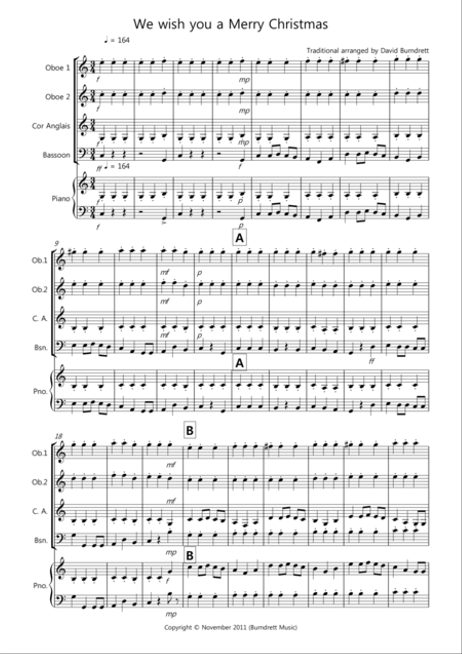 We wish you a Merry Christmas for Double Reed Quartet Bassoon scores gallery preview page 1