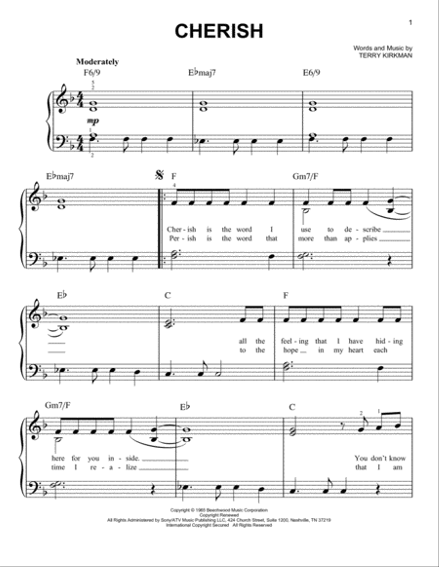 Cherish Easy Piano scores gallery preview page 1