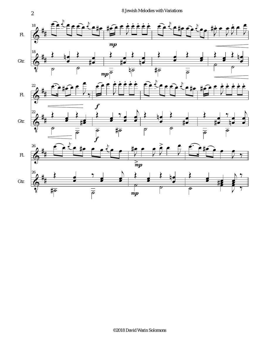 8 Jewish Melodies with Variations for flute and guitar Flute scores gallery preview page 2