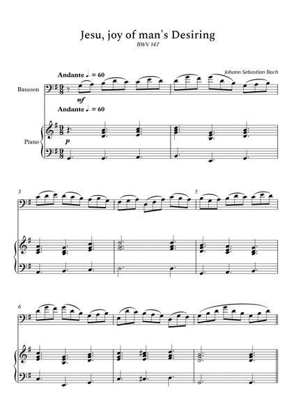 Jesu, Joy of Man's Desiring for Bassoon and Piano (Not Chords) - Score and Parts image number null