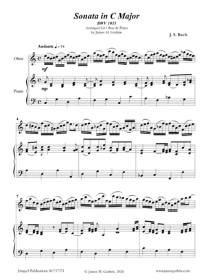 Book cover for BACH: Sonata in C Major BWV 1033 for Oboe & Piano