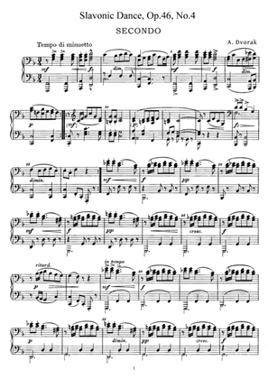 Dvorak Slavonic Dance, Op.46, No.4, for piano duet, PD884
