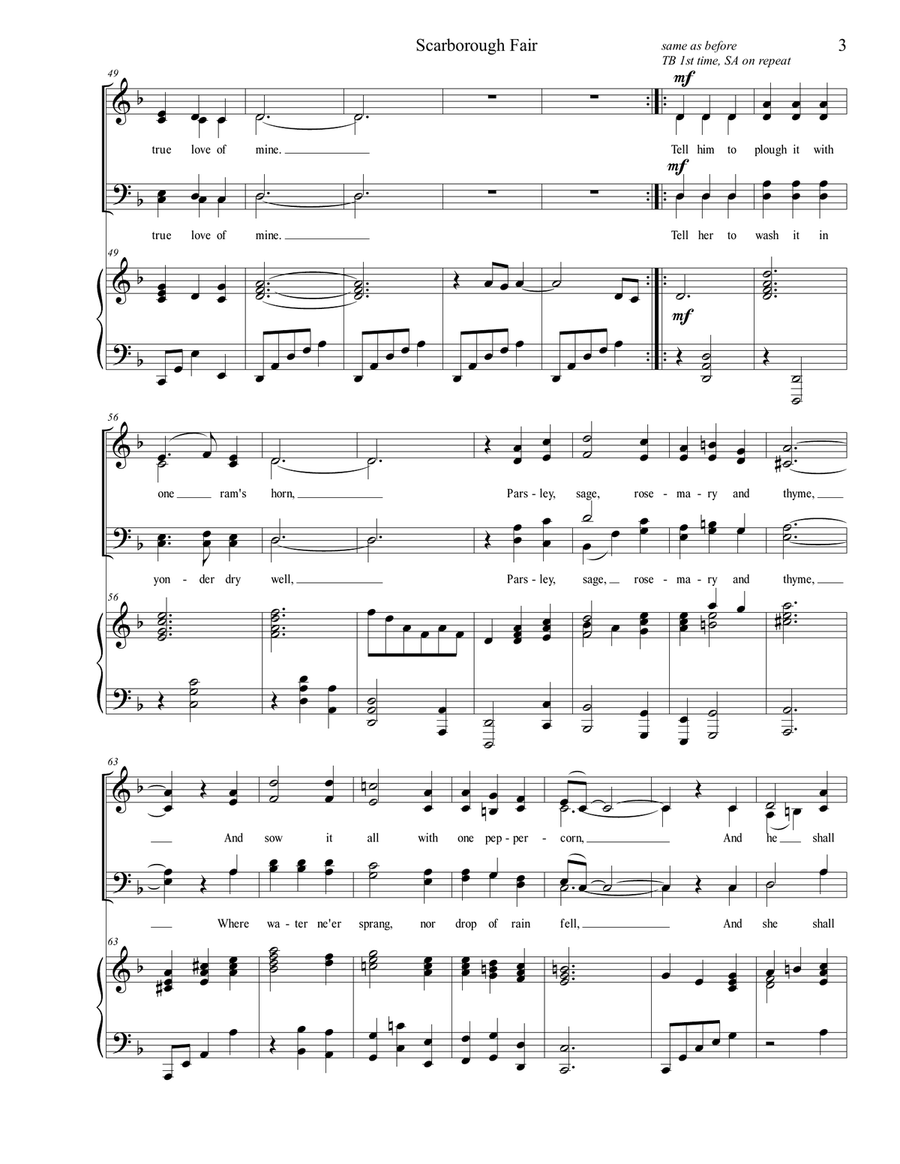 Scarborough Fair (SATB) 4-Part scores gallery preview page 3