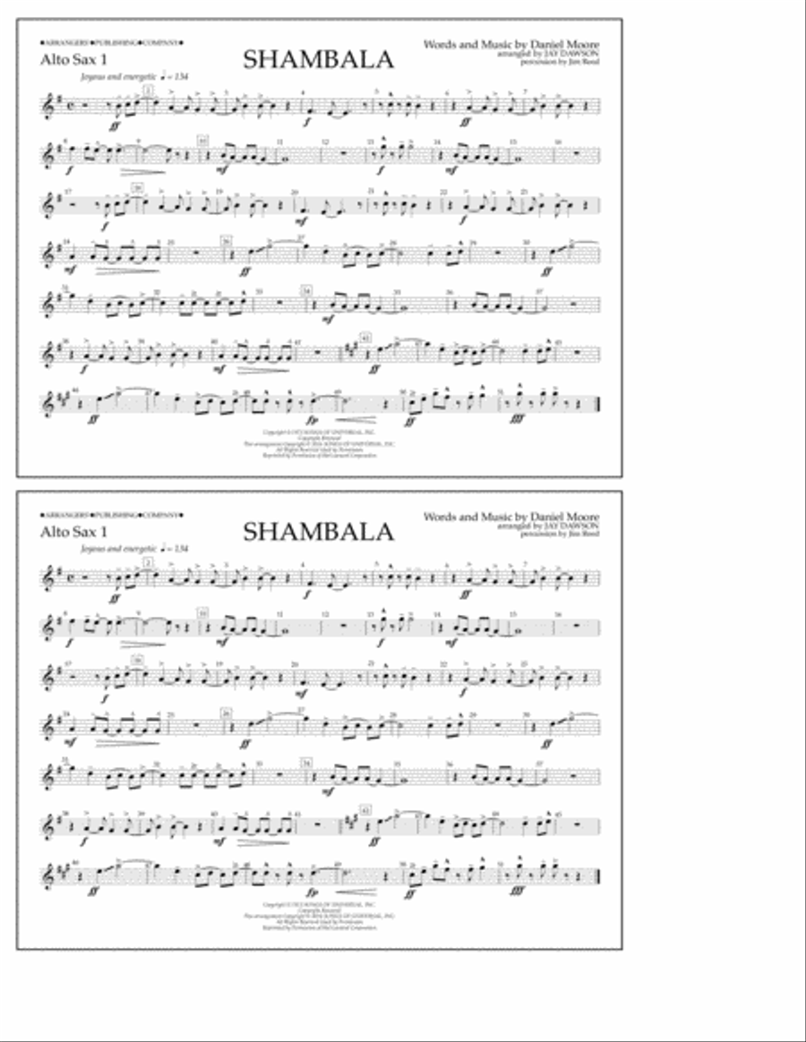 Shambala - Alto Sax 1 Marching Band scores gallery preview page 1
