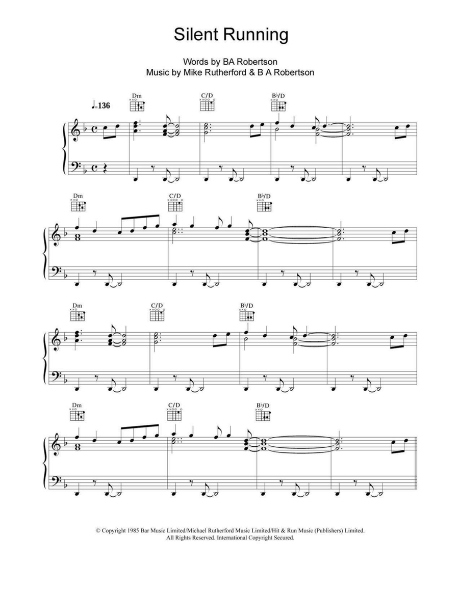 Silent Running Piano, Vocal, Guitar scores gallery preview page 1