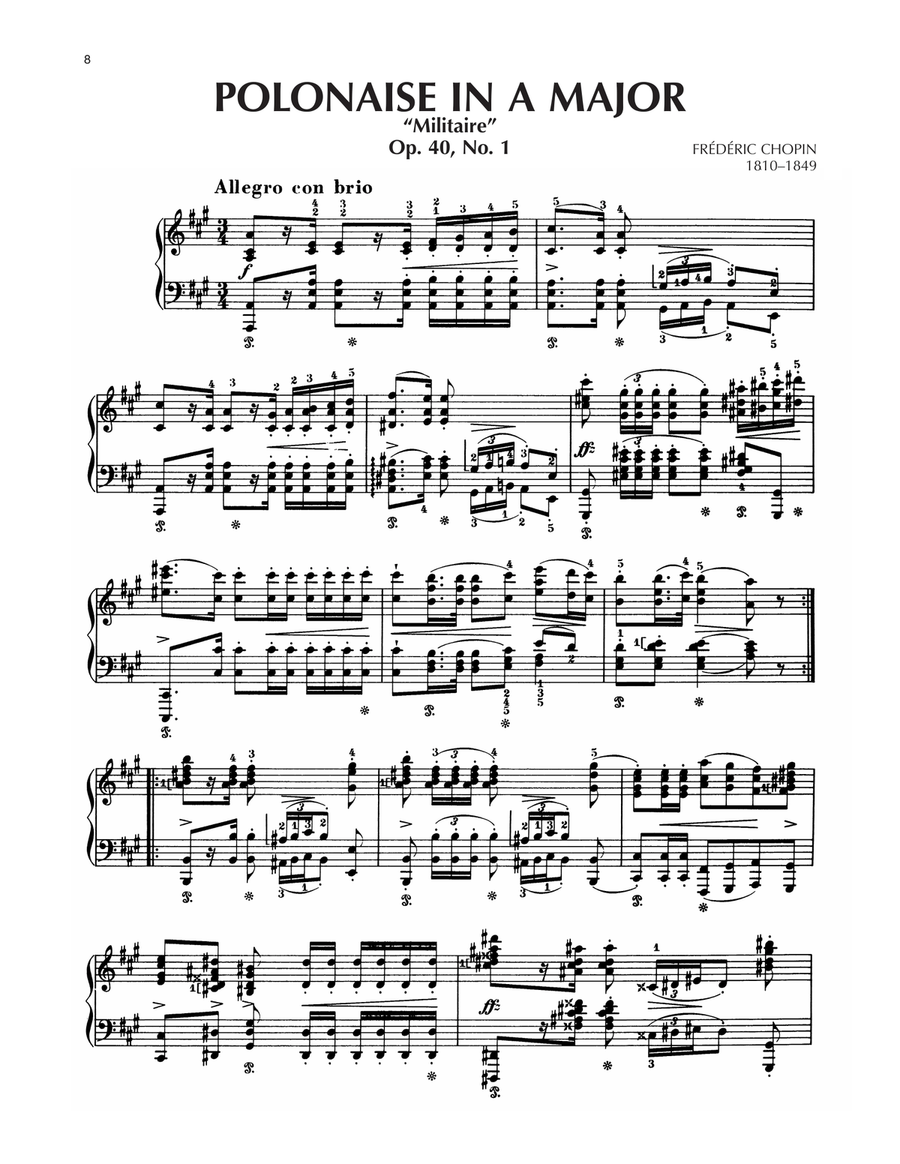 Polonaise In A Major, Op. 40, No. 1 Piano Solo scores gallery preview page 1