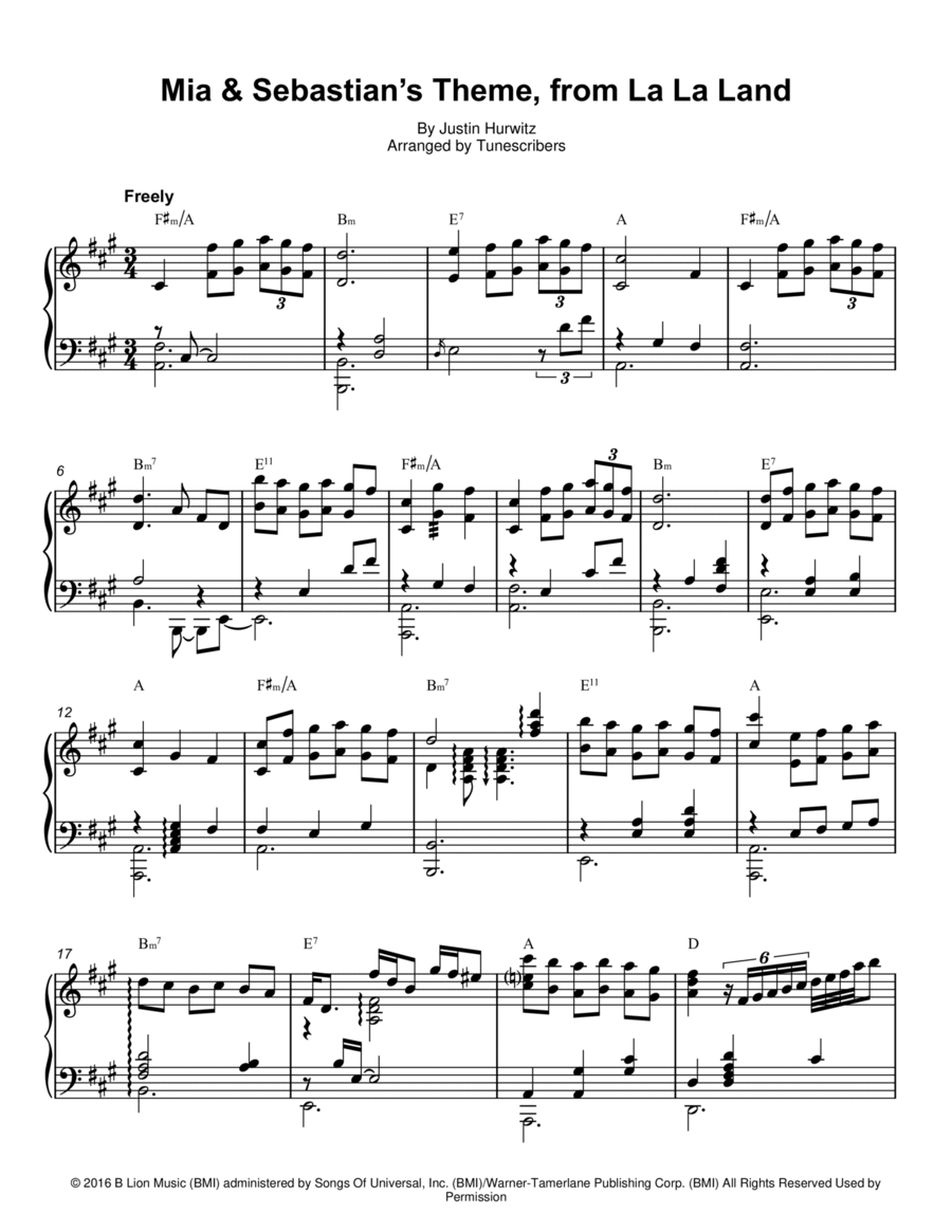 Mia & Sebastian’s Theme, from La La Land Piano Solo scores gallery preview page 1