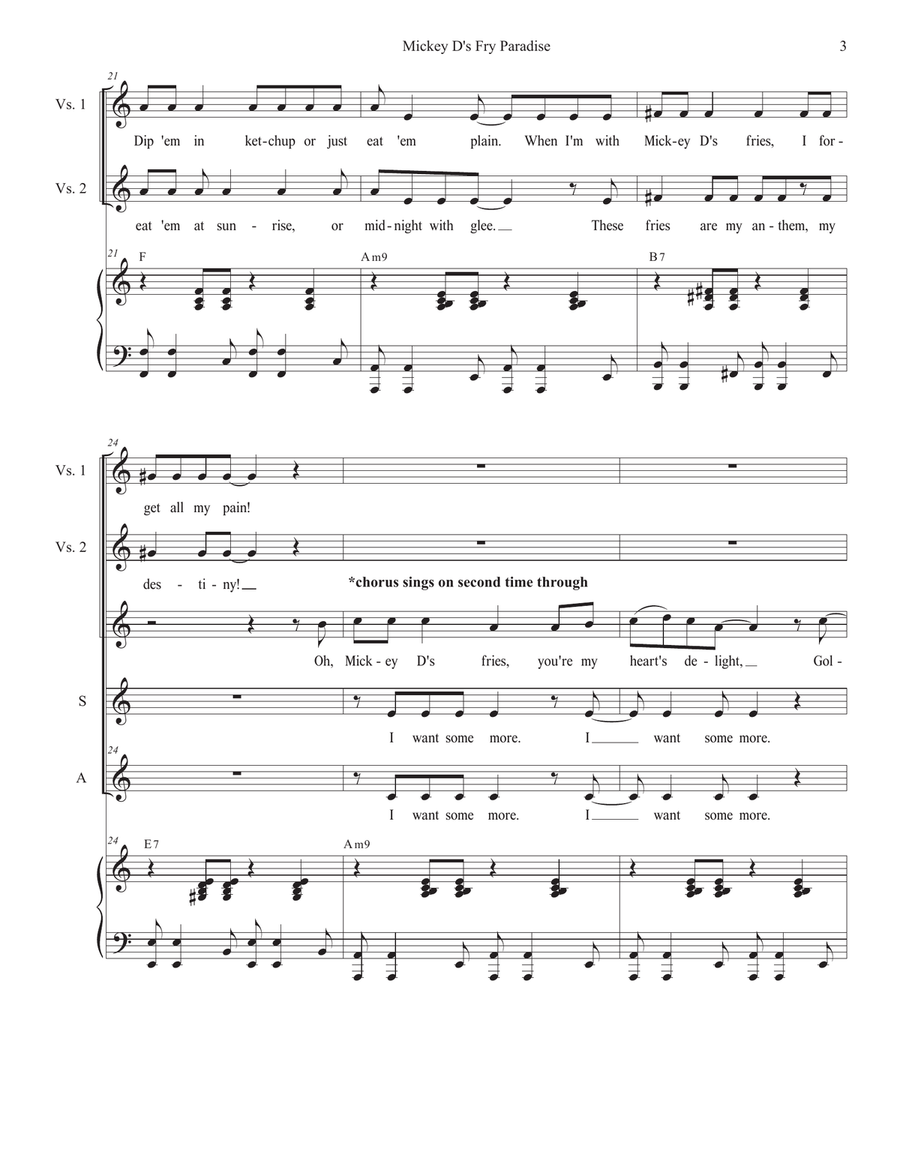 Mickey D's Fry Paradise (Solo with 2-part choir - (SA) SA scores gallery preview page 3