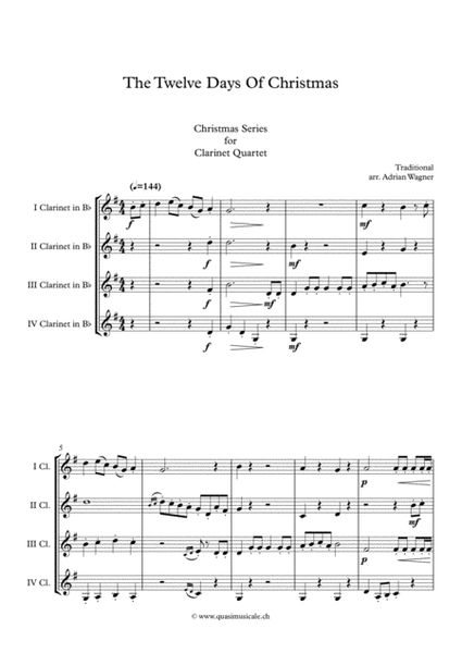 "The Twelve Days Of Christmas" Clarinet Quartet arr. Adrian Wagner image number null