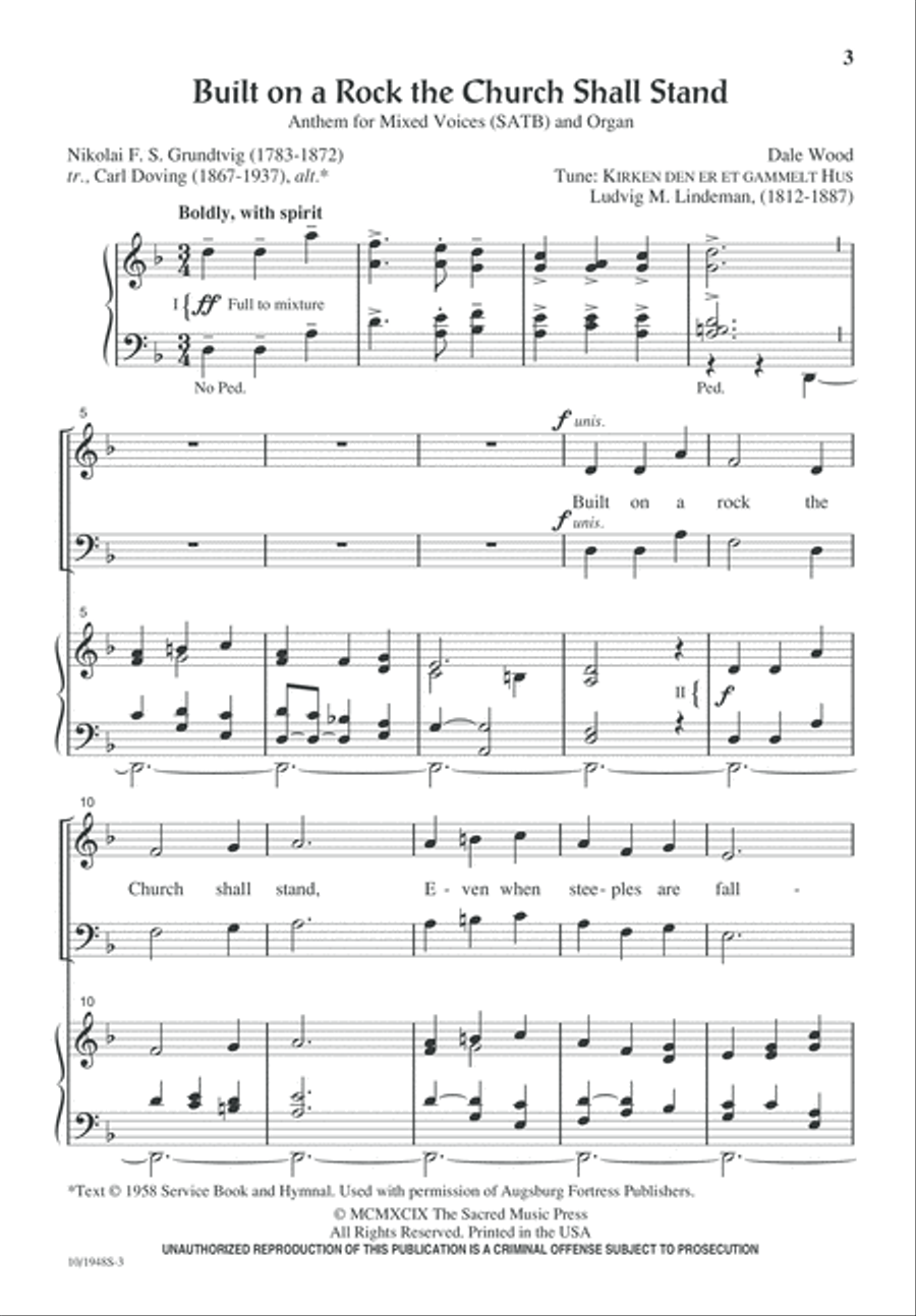 Built on a Rock, the Church Shall Stand 4-Part scores gallery preview page 3