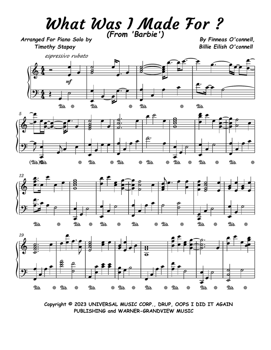 What Was I Made For? Piano Solo scores gallery preview page 1